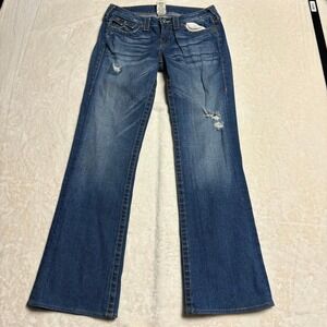 True Religion Women's Becky Bootcut Jeans Size 30 Y2K Distressed‎ Blue Denim USA